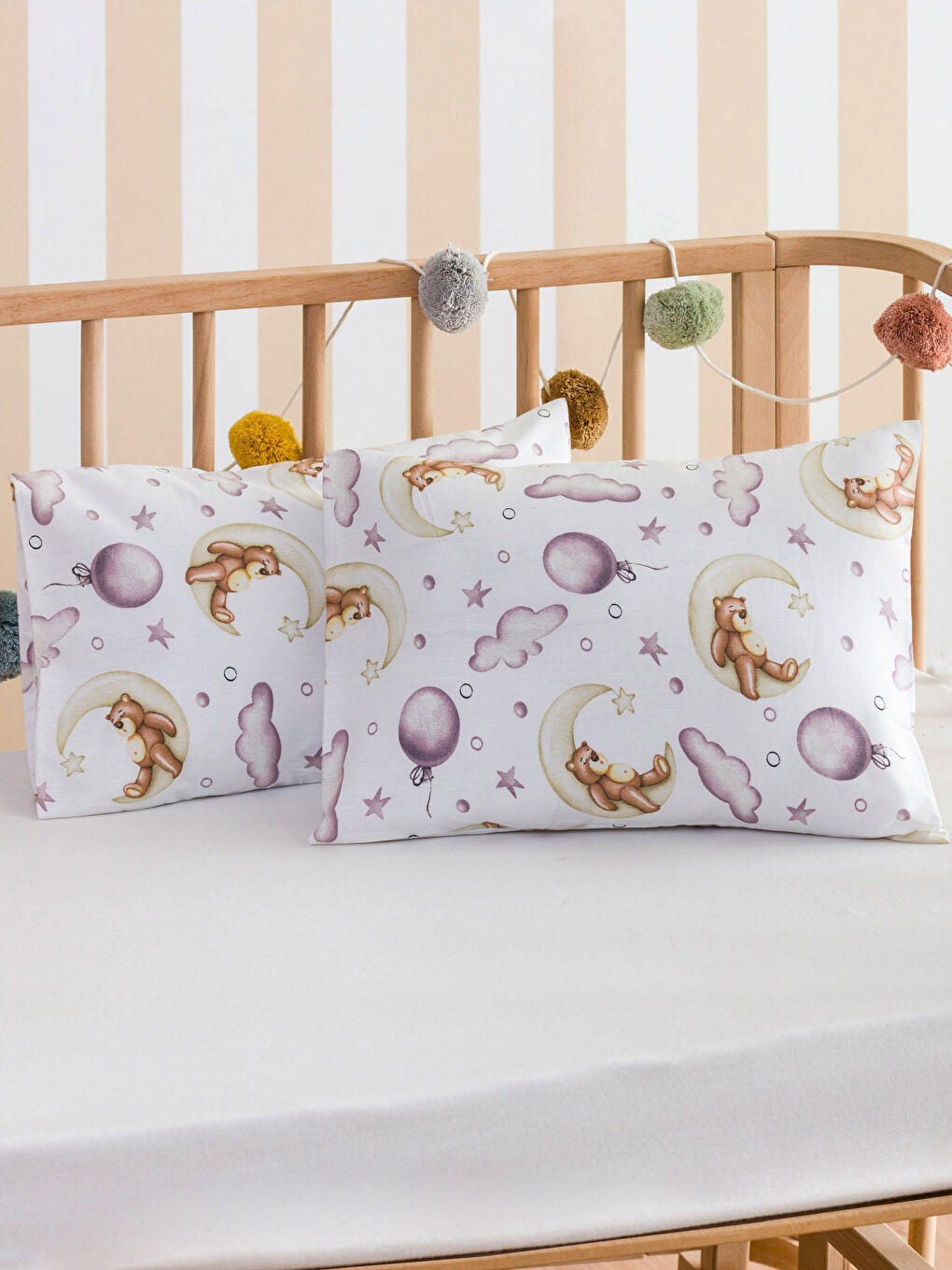 Kahverengi Baskılı Pamuklu Bebek Yastık Kılıfı 2'li  35x45 cm