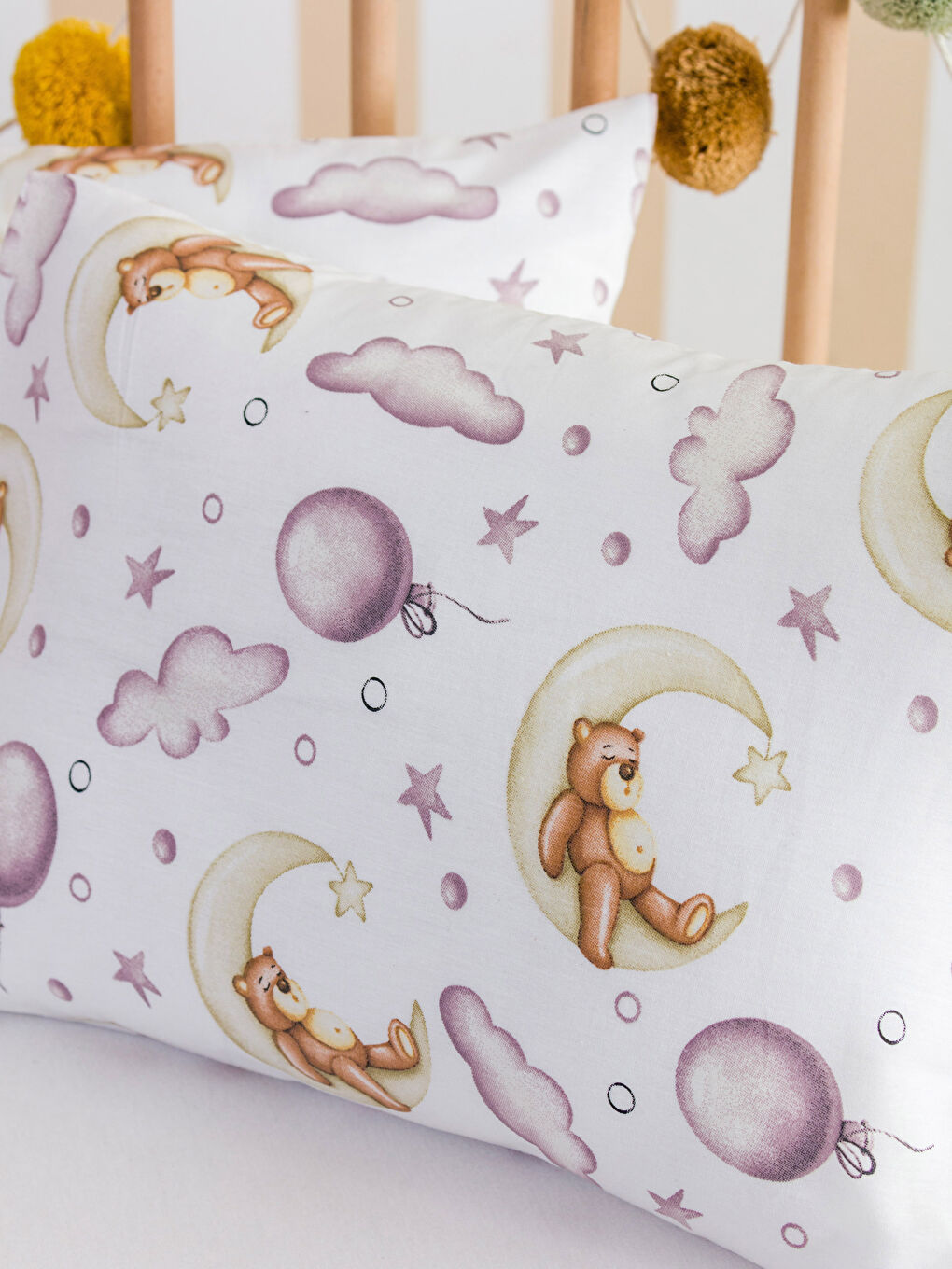 Kahverengi Baskılı Pamuklu Bebek Yastık Kılıfı 2'li  35x45 cm-1