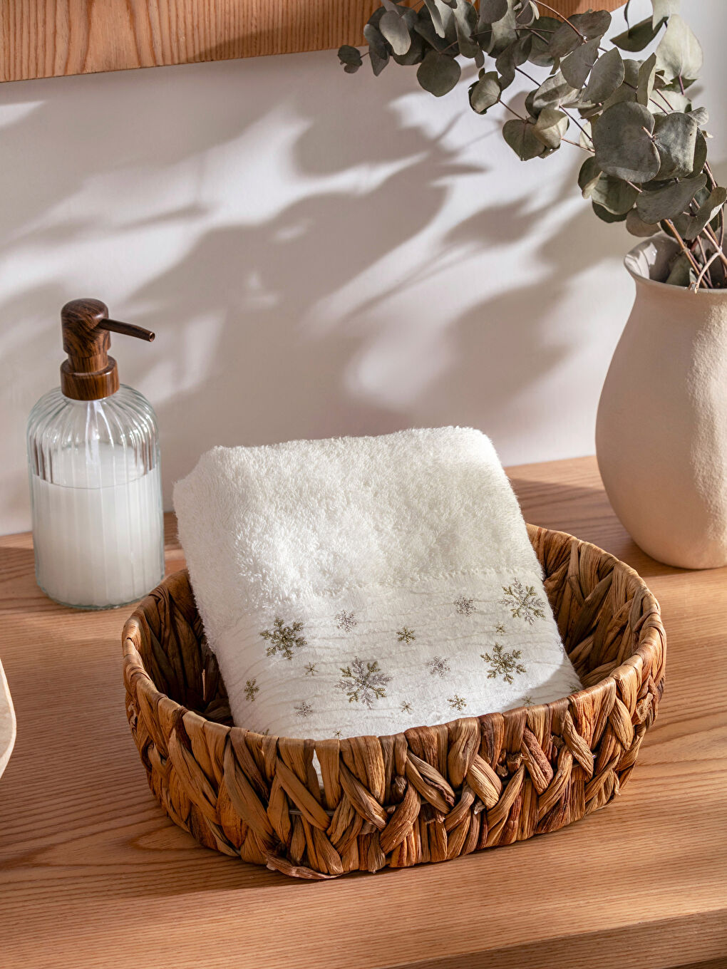 Ekru Yılbaşı Temalı Yüz Havlusu 50x80 cm-1