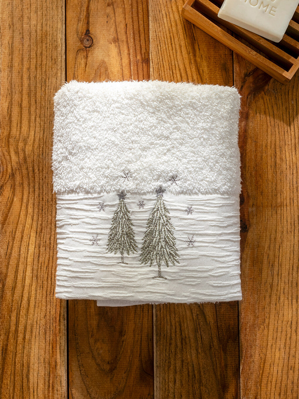 Ekru Ağaç Nakışlı Yüz Havlusu 50x80 cm-2