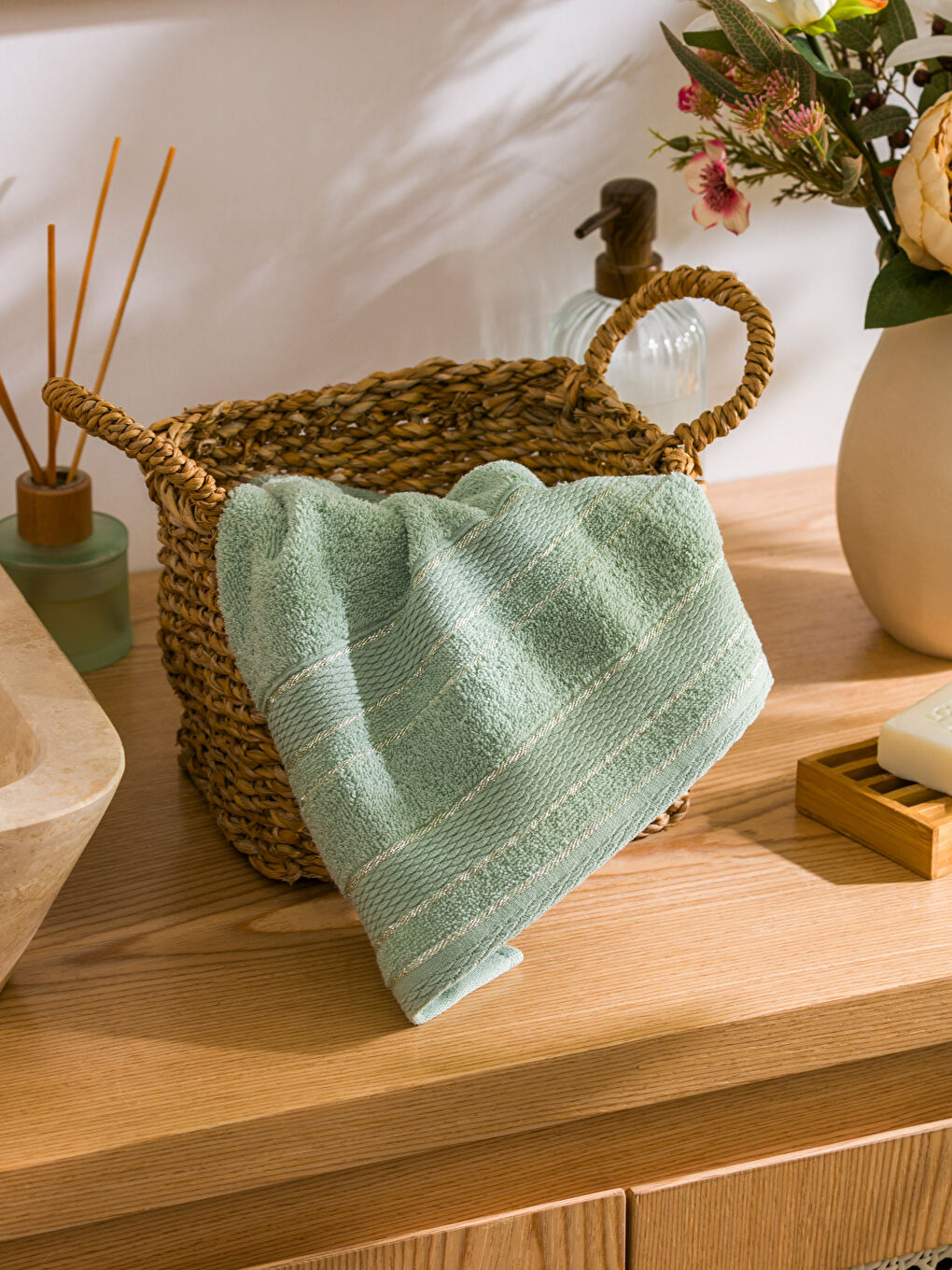 Turkuaz Çizgili Yüz Havlusu 50x80 cm