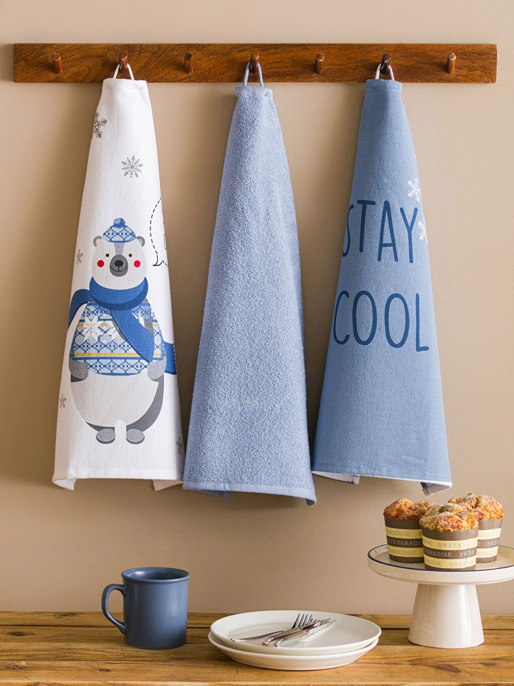 Mavi Baskılı Kurulama Bezi Seti