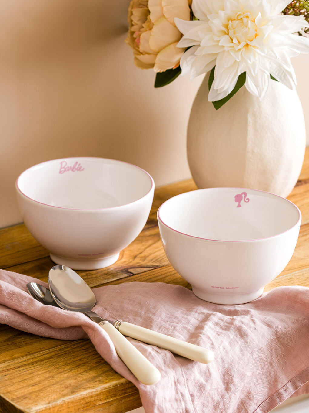 Pembe Barbie Baskılı Seramik Kase Seti 15 cm