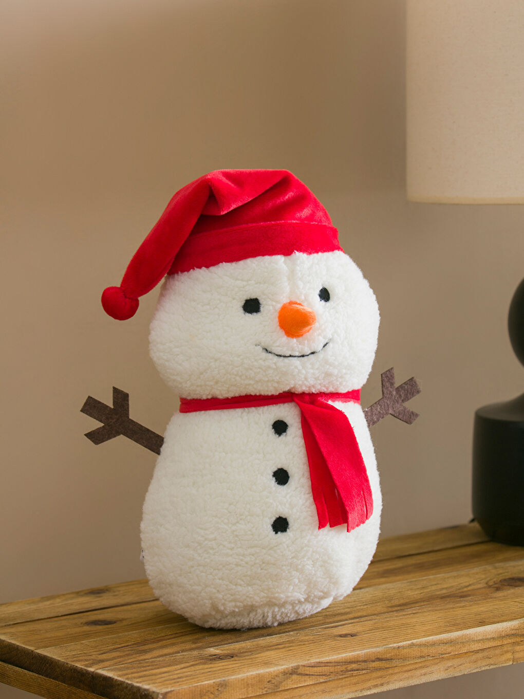 Beyaz Nakışlı Dolgulu Pelüş Kardan Adam Kırlent 50 cm