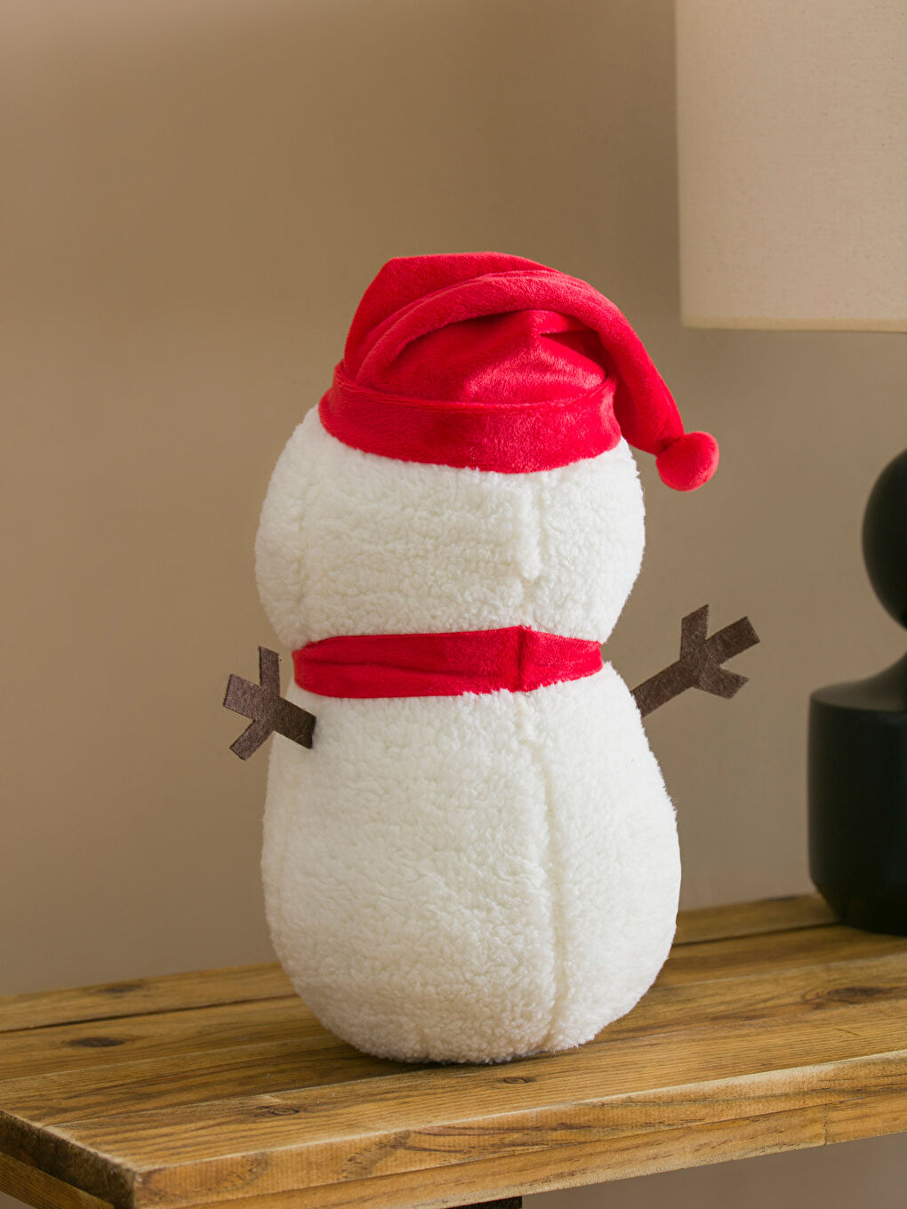 Beyaz Nakışlı Dolgulu Pelüş Kardan Adam Kırlent 50 cm-1