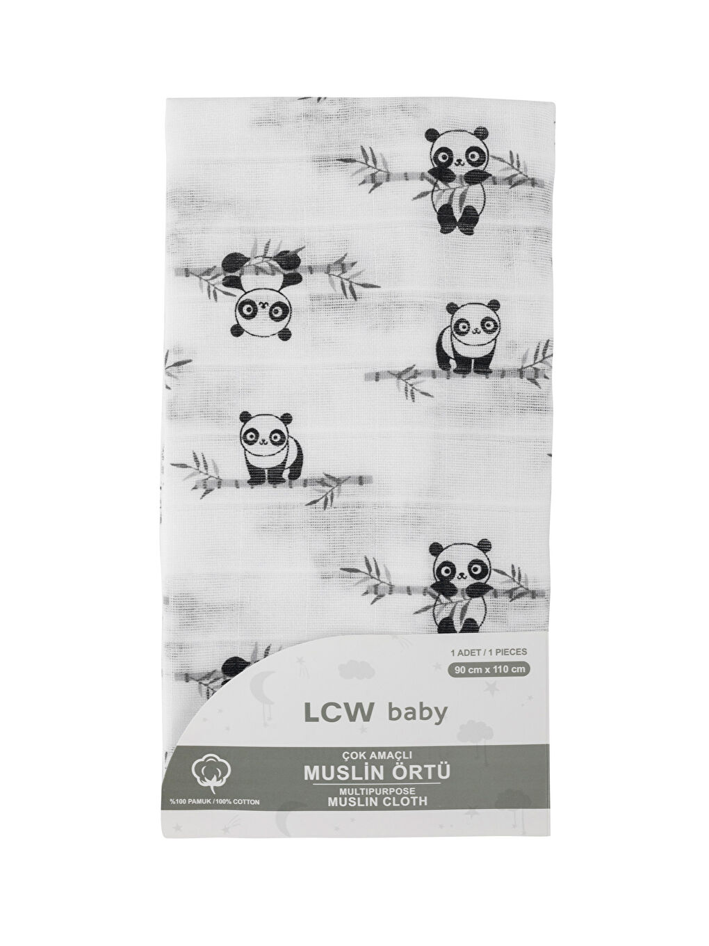 LCW baby Ekru Baskılı Panda Desenli Kız Bebek Müslin Örtü 90x100 Cm - 3