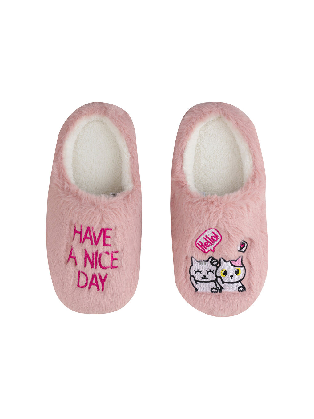 Lcw Home Pantoufles d'Intérieur pour Femmes en Peluche Brodées Chat -W48738Z8-VHG