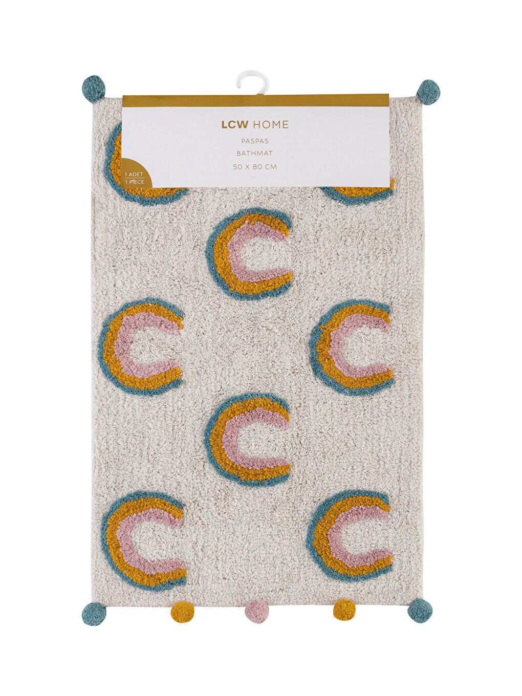 Ekru Gökkuşağı Desenli Banyo Paspası 50x80 cm-4