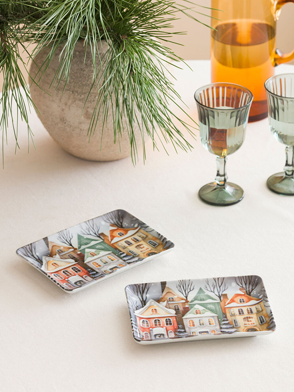 Karışık Baskılı Porselen Sunum Tabağı 2'li  18x13 cm