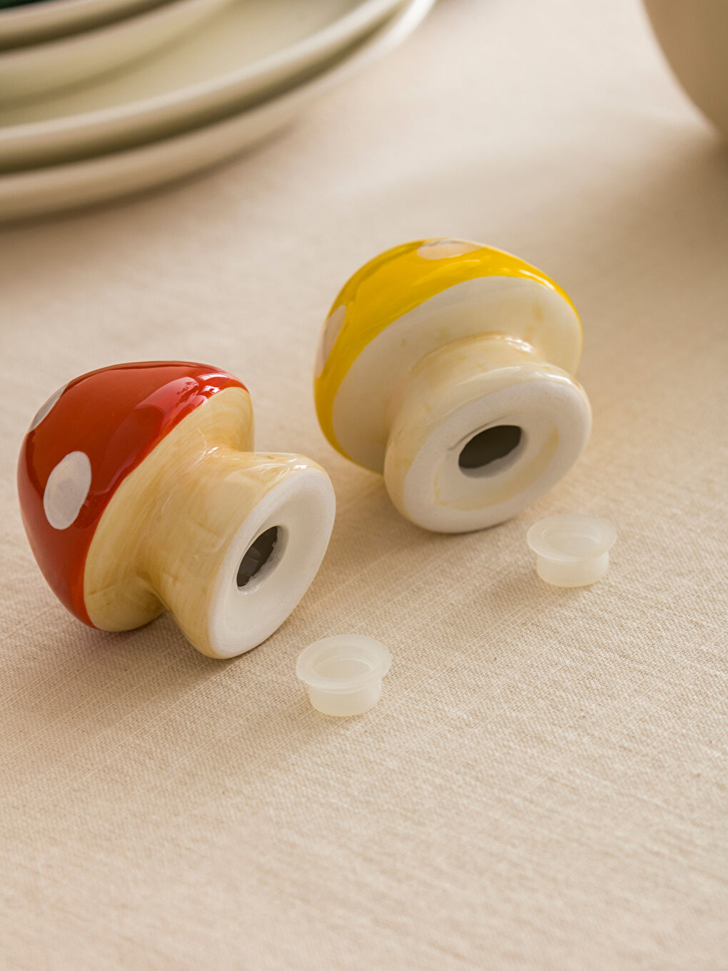 Ekru Baskılı Seramik Tuzluk ve Biberlik-2