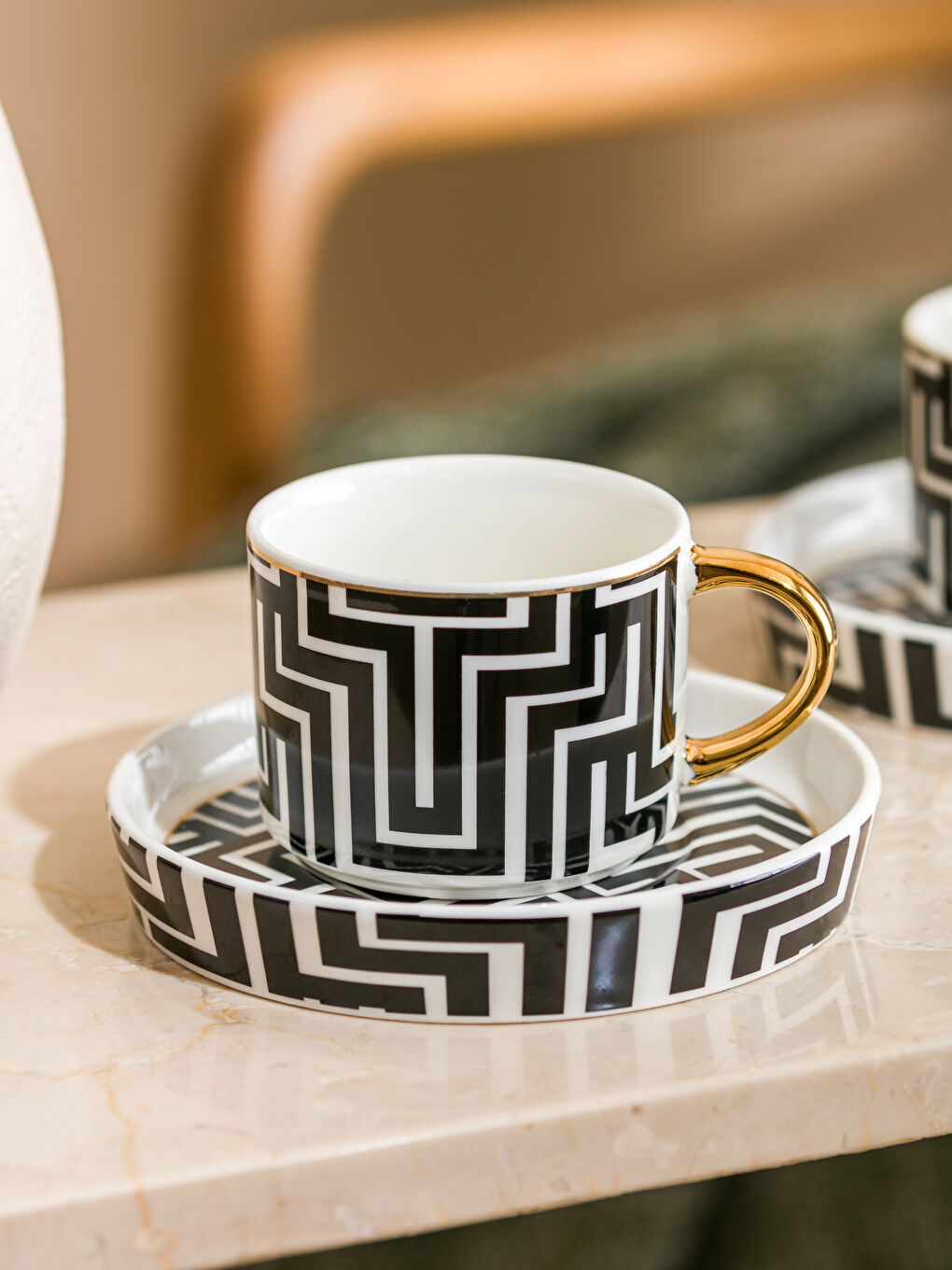 Siyah Desenli Porselen 2 Kişilik Kahve Fincan Takımı 90 ml-2