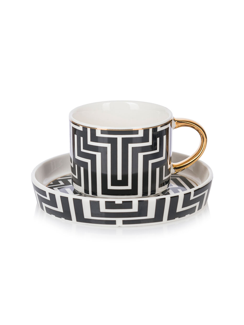 Siyah Desenli Porselen 2 Kişilik Kahve Fincan Takımı 90 ml-4