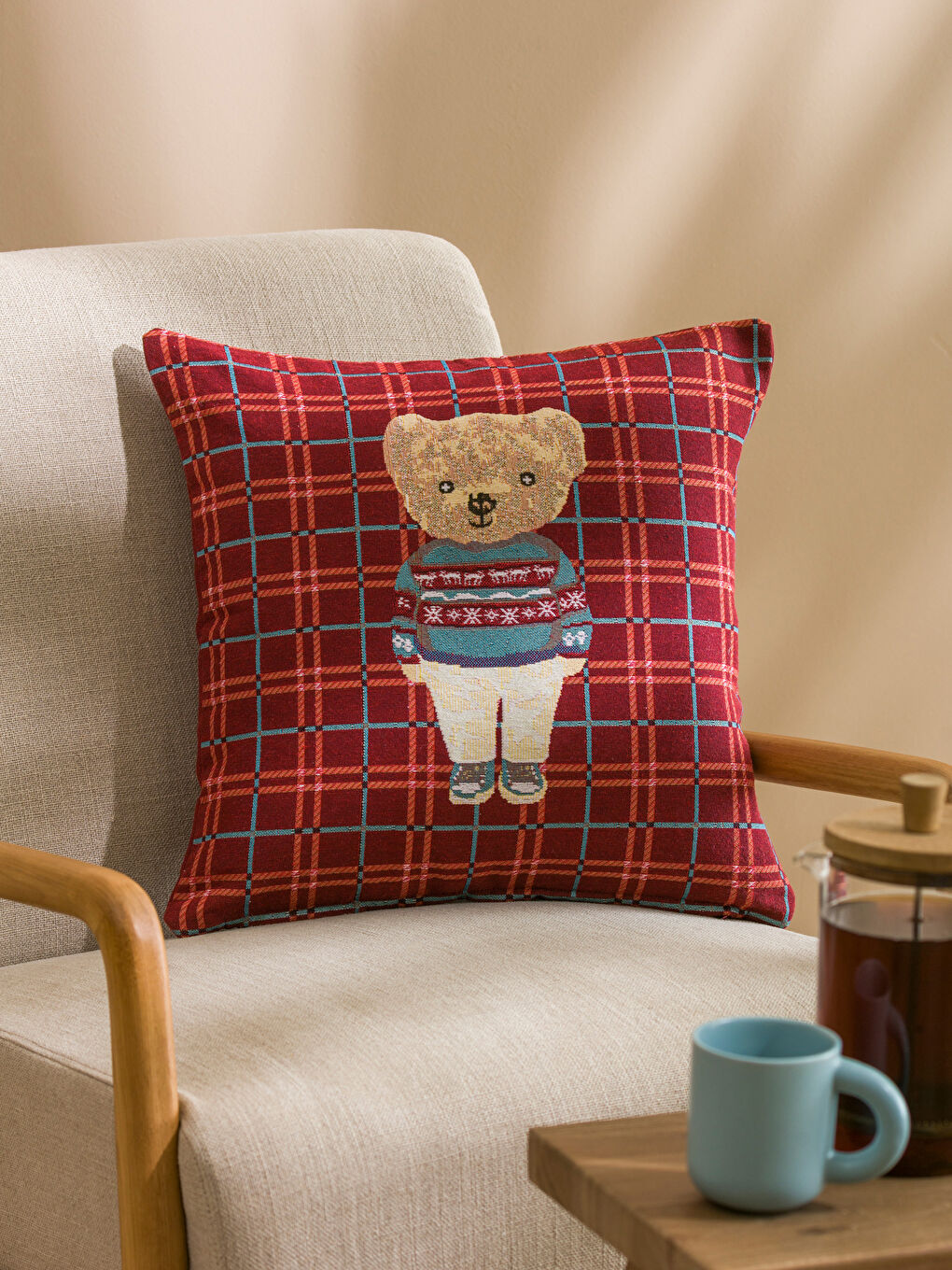 LCW HOME Karışık Baskılı Ayı Teddy Baskılı Kırlent Kılıfı 45x45 Cm