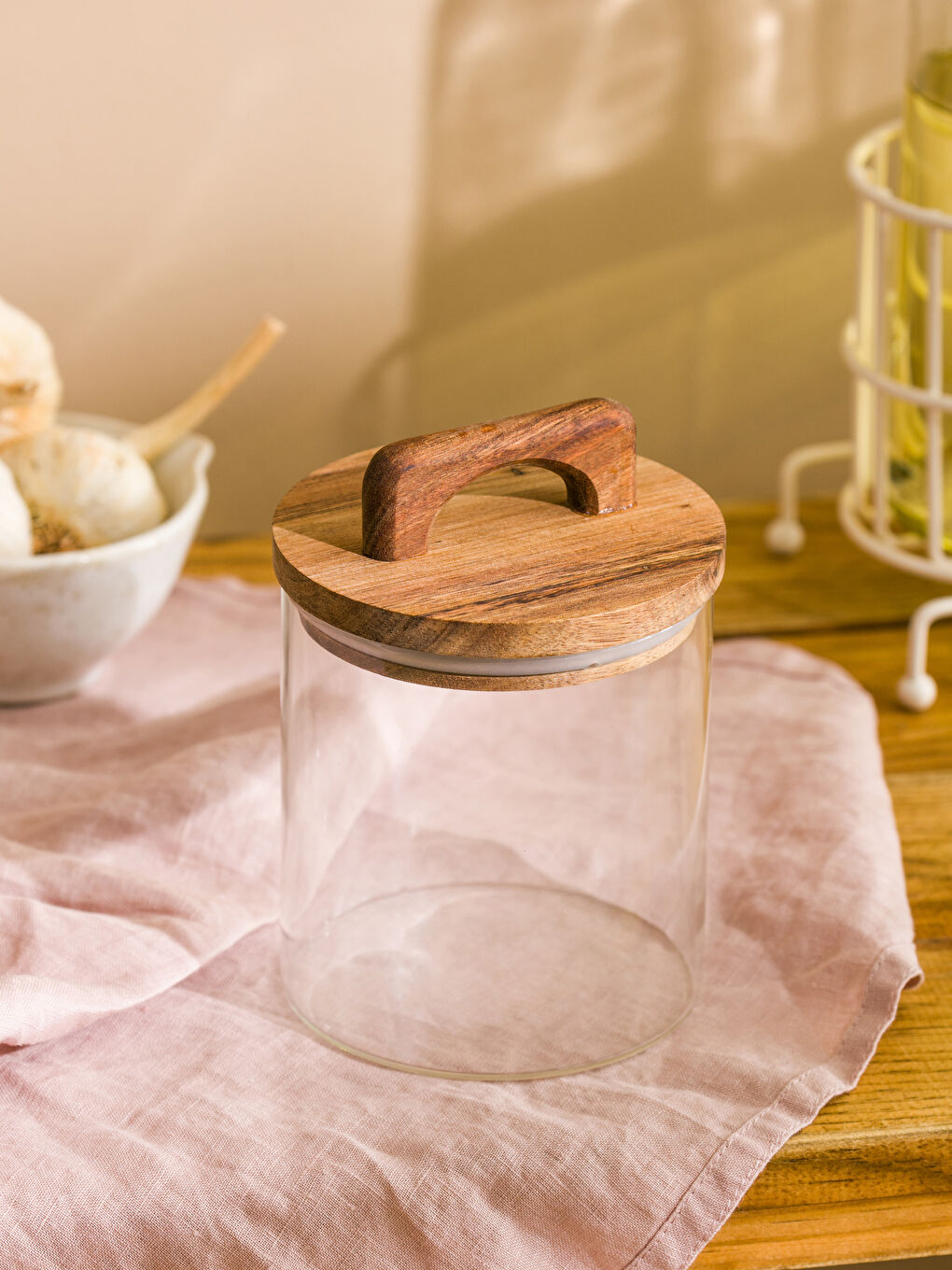 LCW HOME Wooden Lid Glass Storage Container 750 ml -W4CG26Z8-Q57