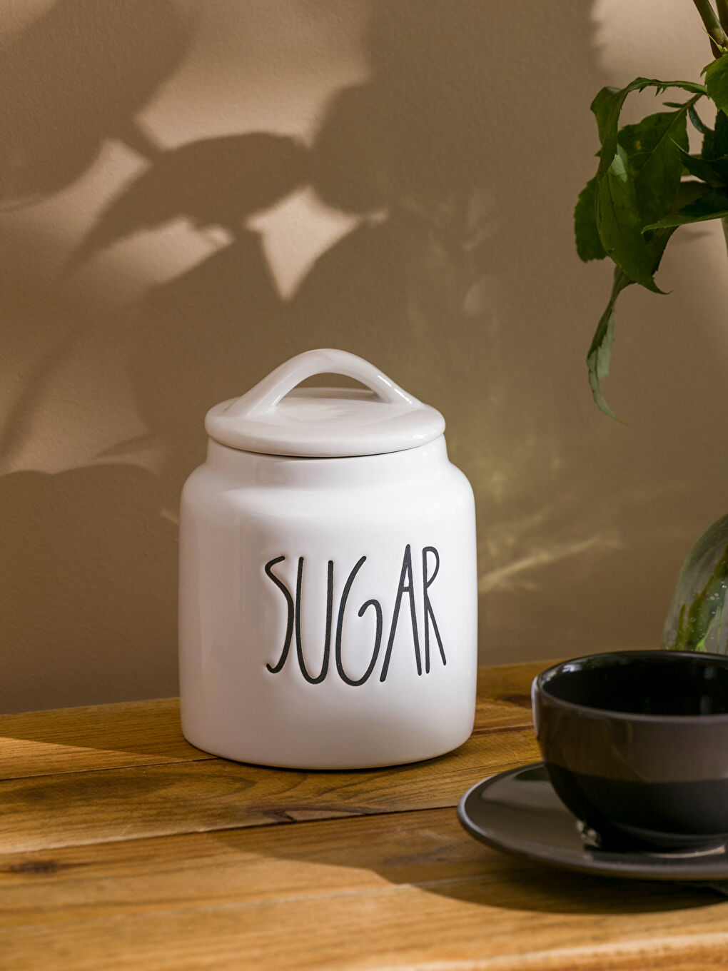 Ekru Baskılı Seramik Saklama Kabı