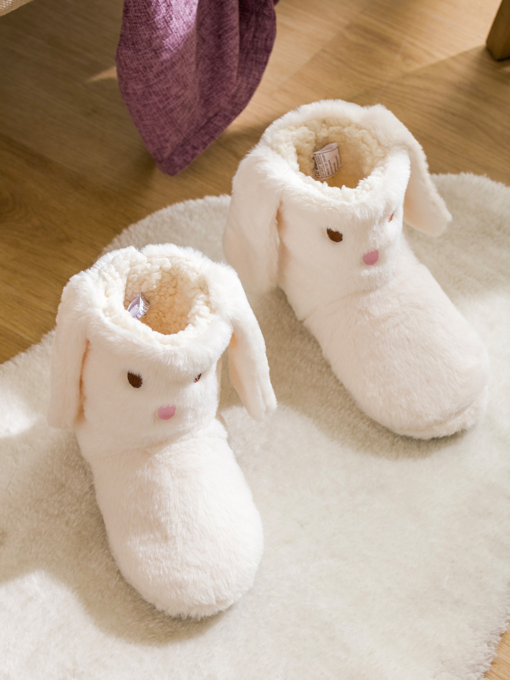 Bottes Pantoufles D'accueil En Peluche Avec Figure De Lapin Pour Femmes-1