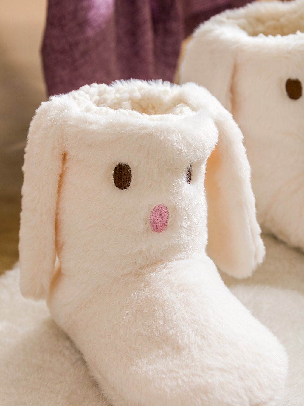Bottes Pantoufles D'accueil En Peluche Avec Figure De Lapin Pour Femmes-2