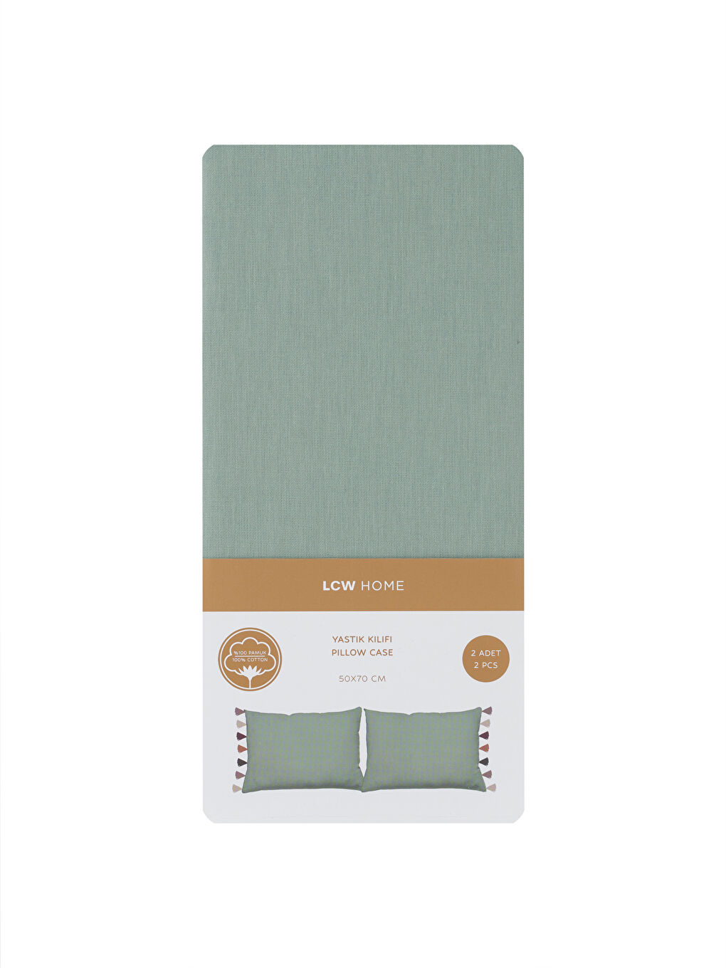 Yeşil Püsküllü Yastık Kılıfı 2'li 50x70  cm-3