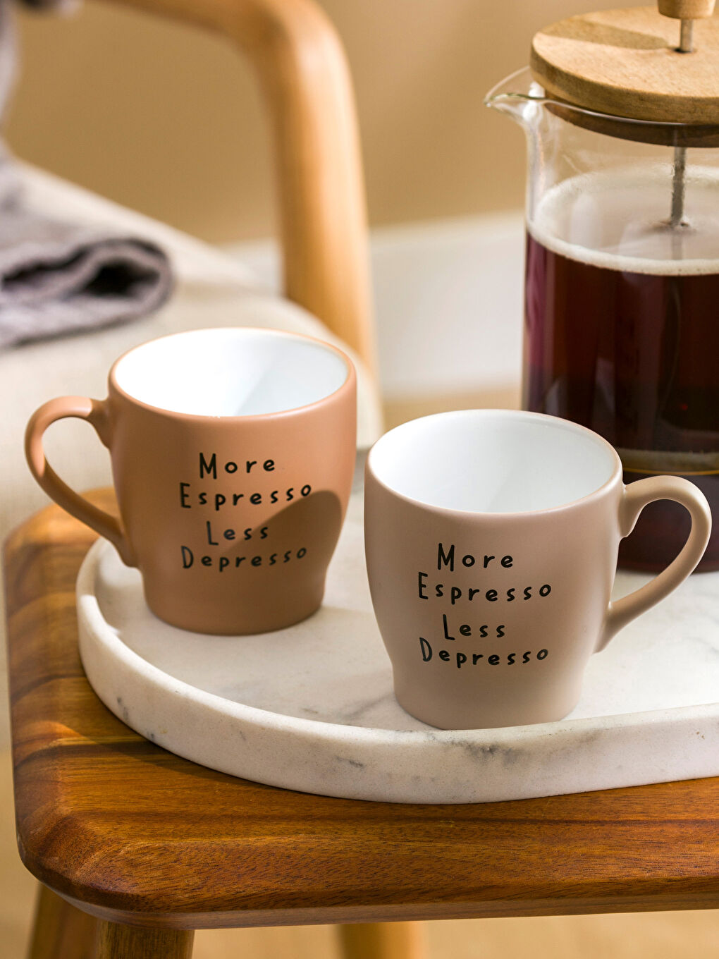 Kahverengi Baskılı Seramik Kupa Seti 2'li 260 ml