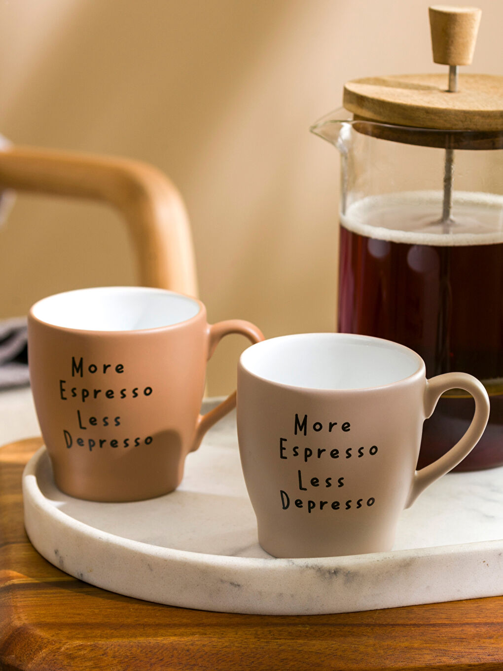 Kahverengi Baskılı Seramik Kupa Seti 2'li 260 ml-1