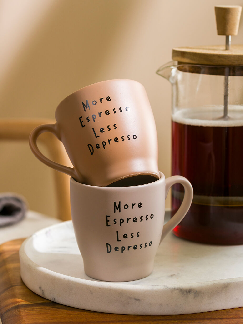 Kahverengi Baskılı Seramik Kupa Seti 2'li 260 ml-2