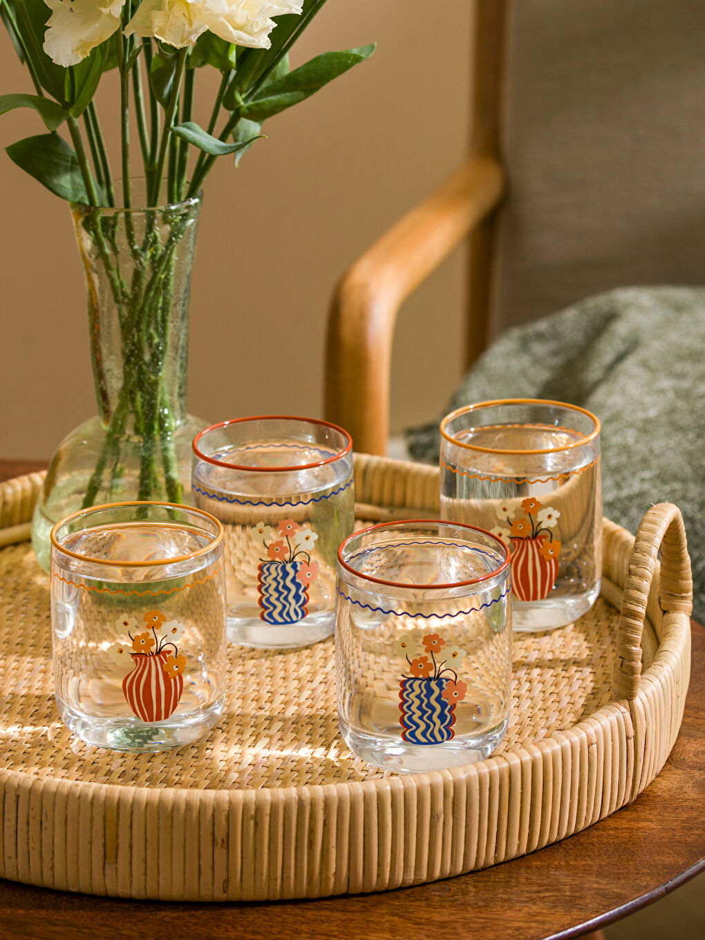 LCW HOME Printed Glass Tumbler Set of 4 280 ml -W4EM20Z8-F9C