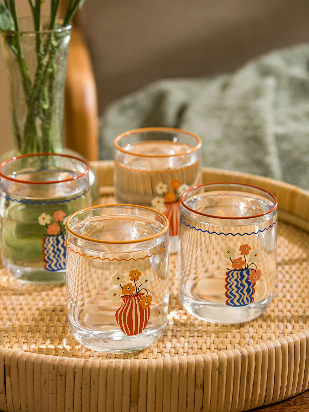 LCW HOME Printed Glass Tumbler Set of 4 280 ml -W4EM20Z8-F9C