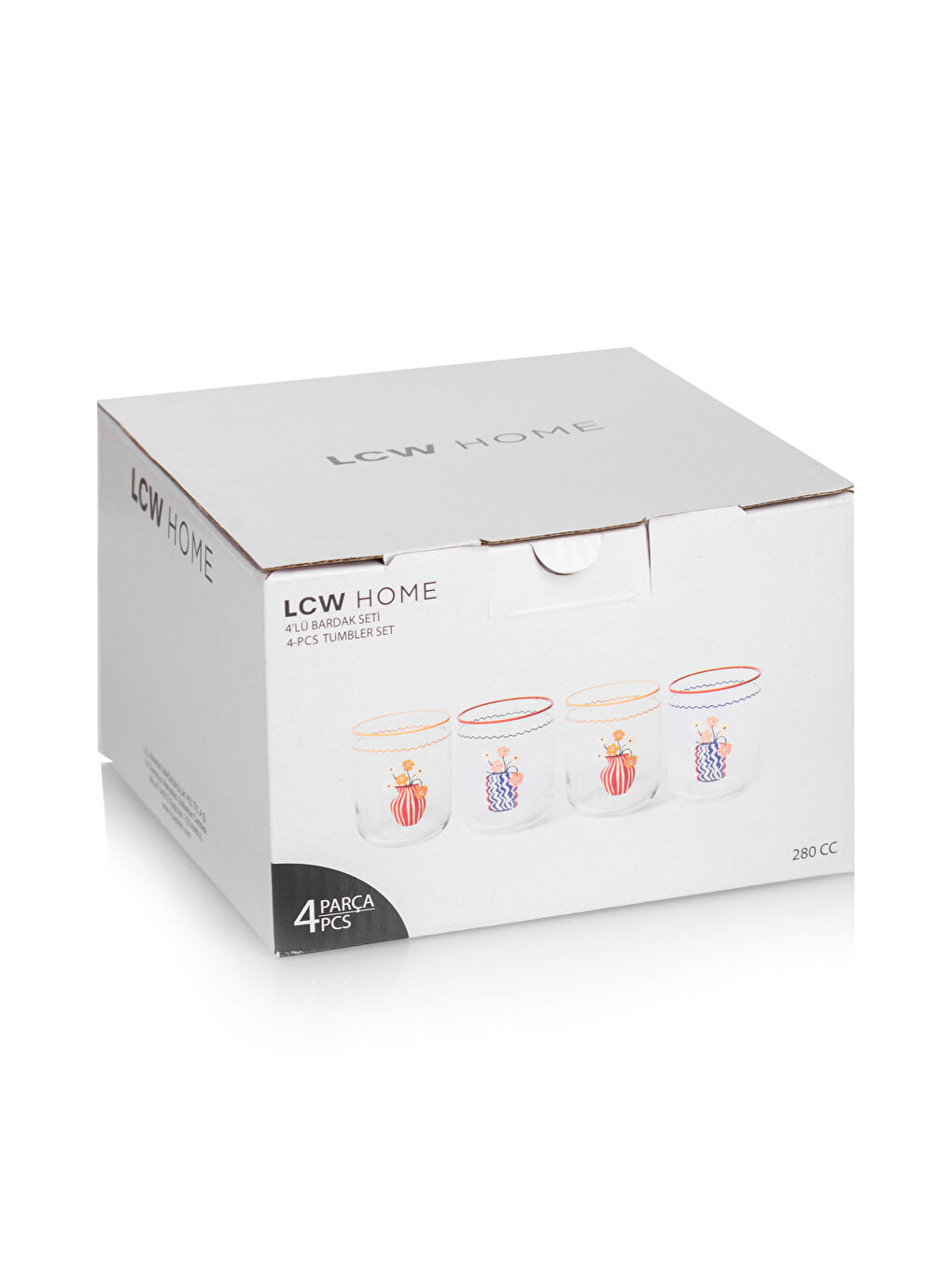 LCW HOME Printed Glass Tumbler Set of 4 280 ml -W4EM20Z8-F9C