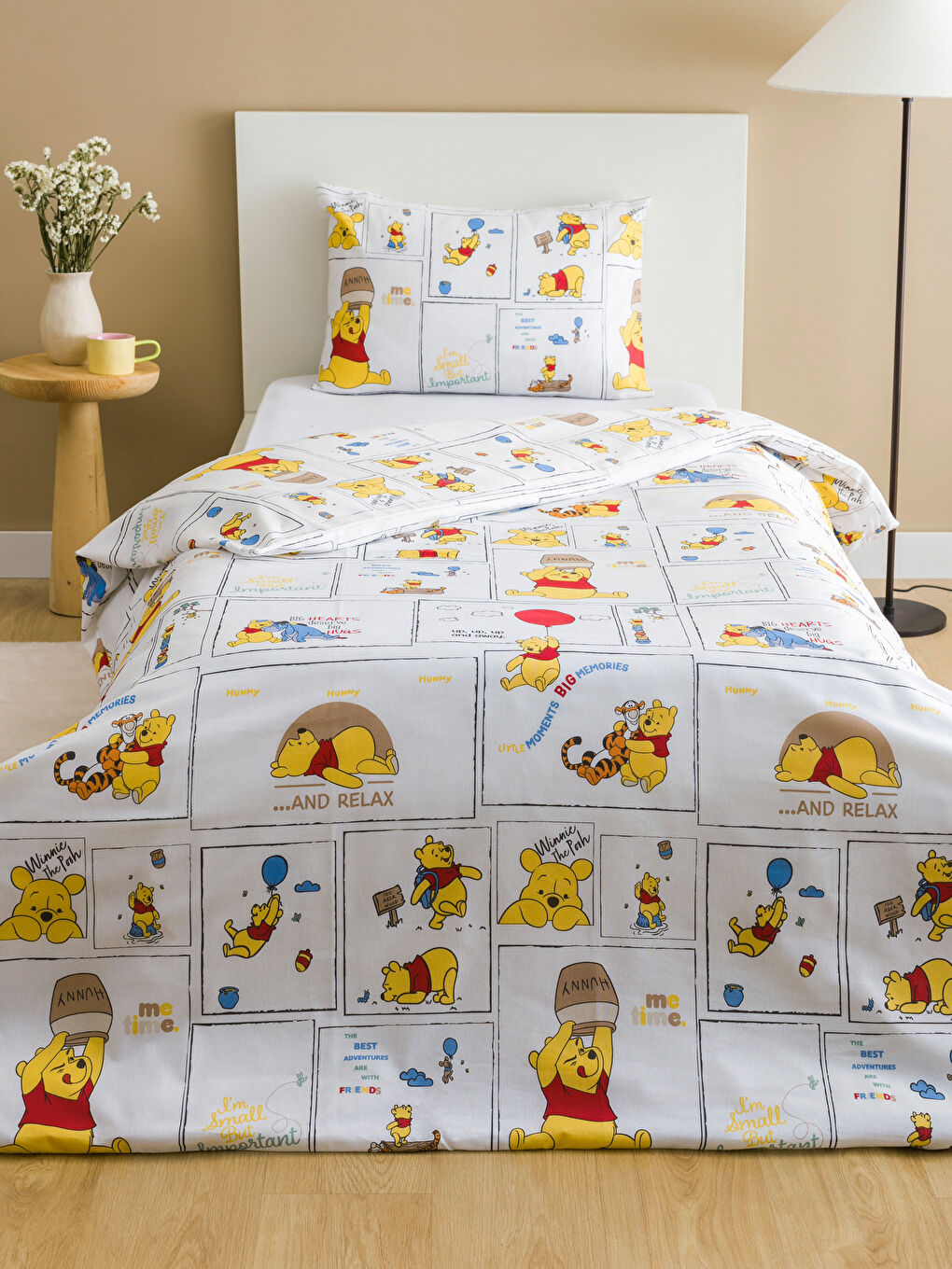 LCW HOME Karışık Baskılı Winnie the Pooh Baskılı Tek Kişilik Nevresim Seti