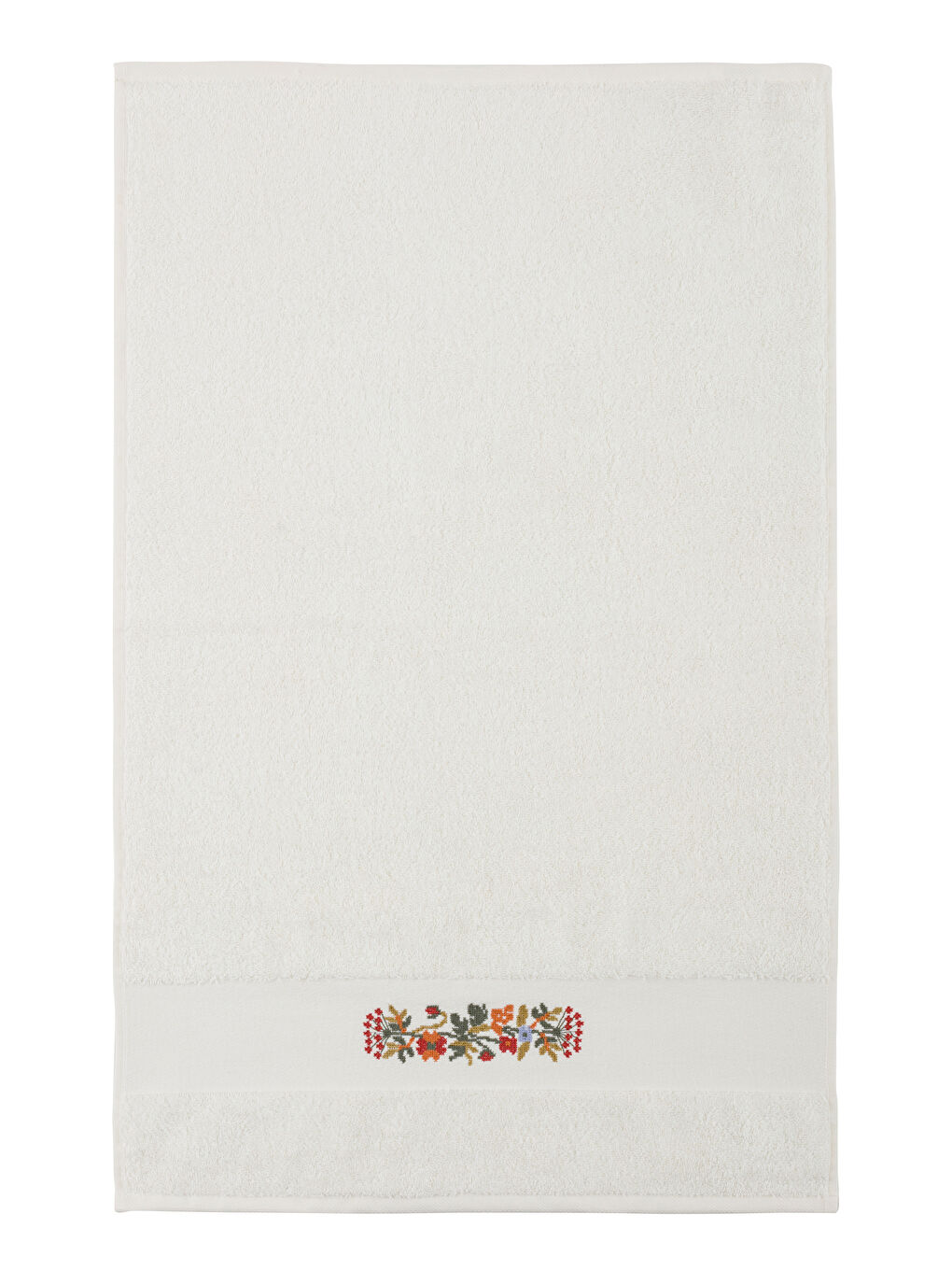 Ekru Çiçek Nakışlı Yüz Havlusu 50x80 cm-4