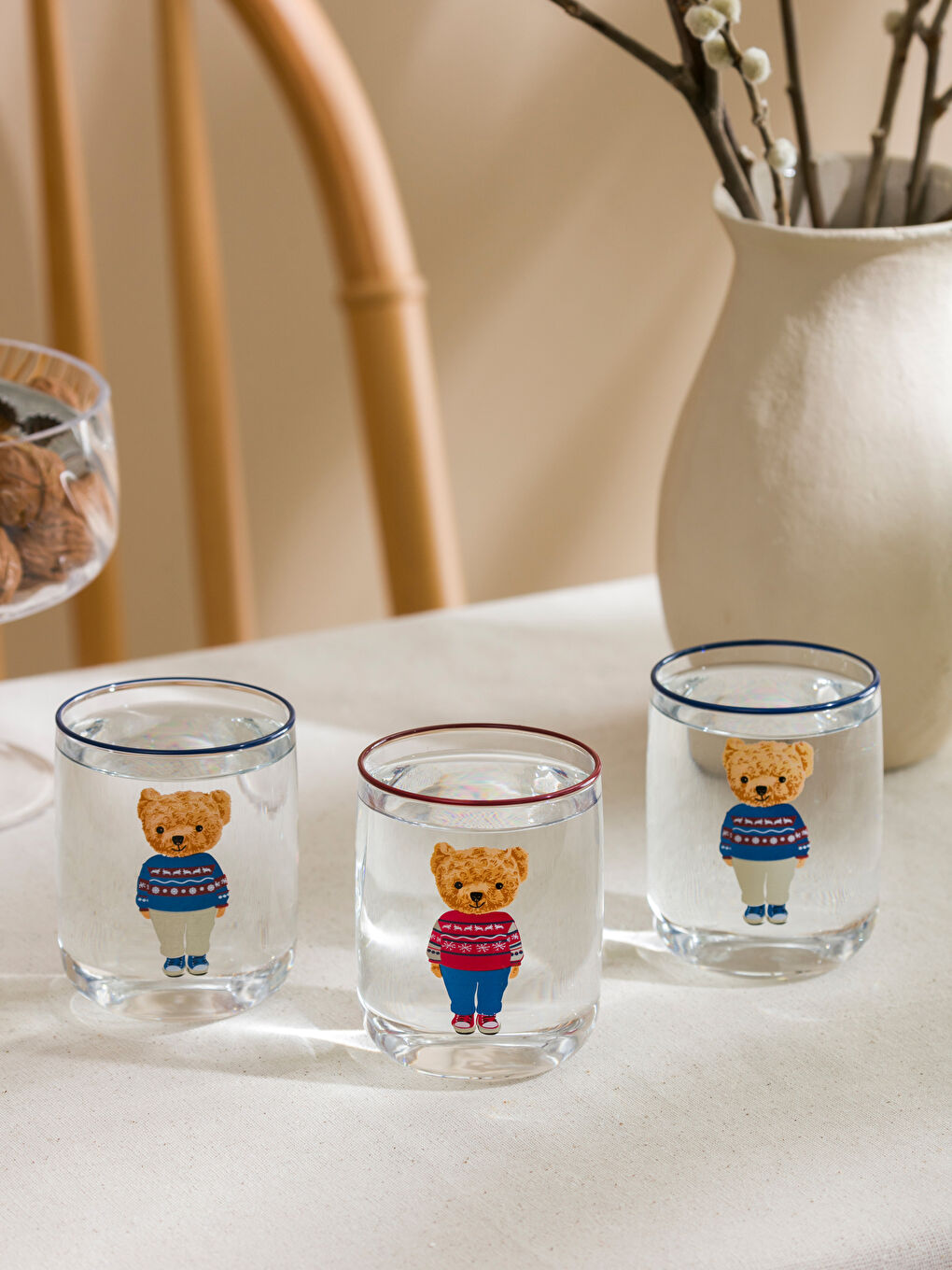 LCW HOME Karışık Baskılı Ayıcık Teddy Baskılı Cam Bardak Seti 3'lü  280 Ml