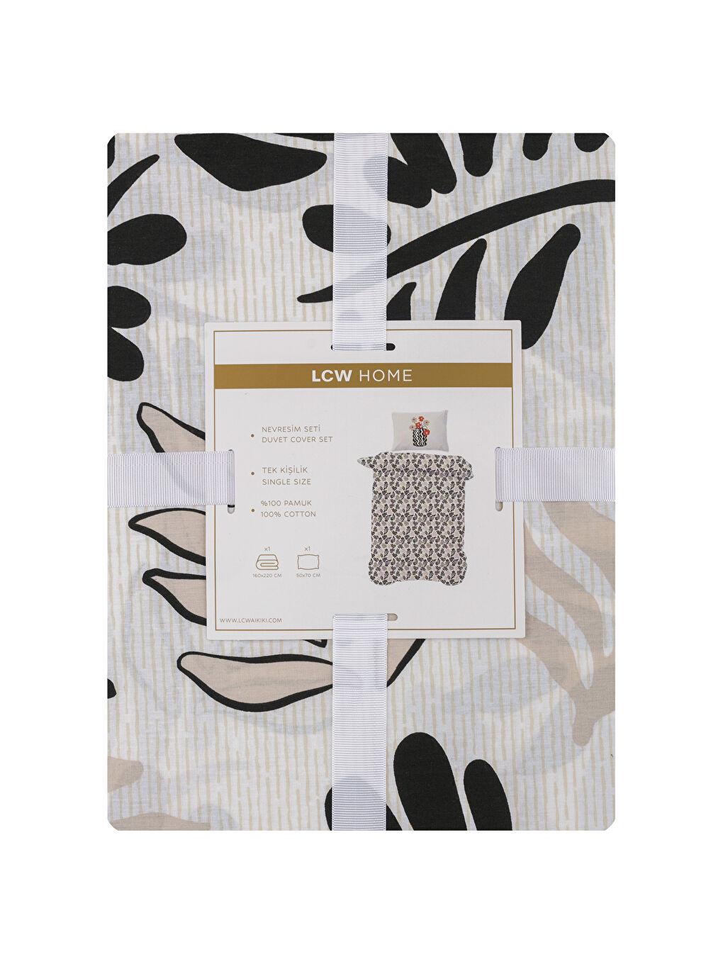 Bej Yaprak Desenli Tek Kişilik Nevresim Seti-6