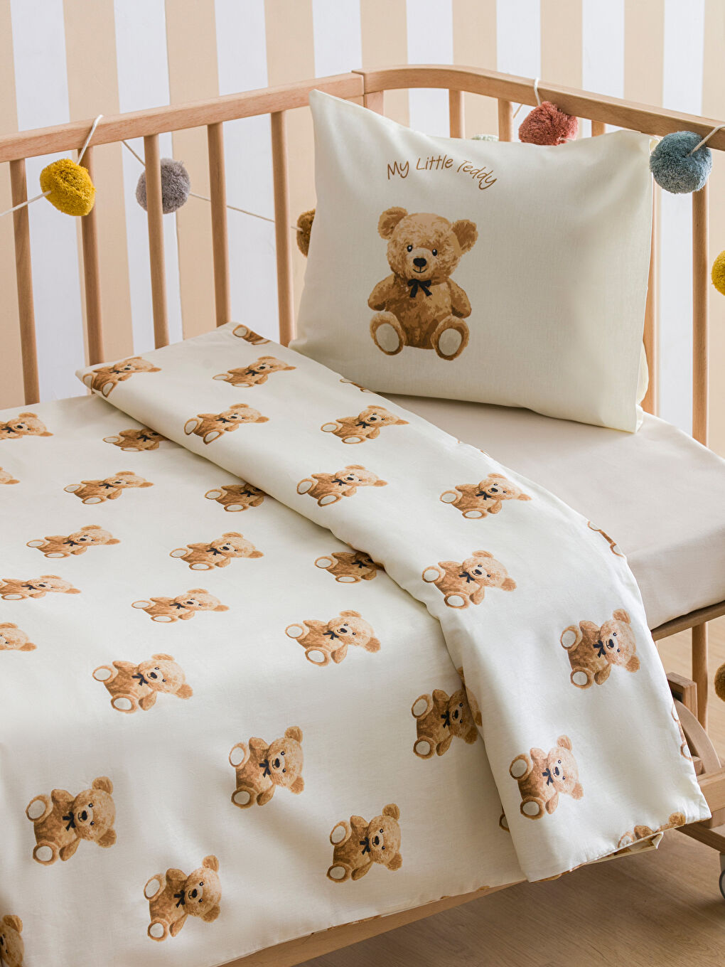 LCW HOME Ekru Ayıcık Teddy Baskılı Bebek Nevresim Takımı