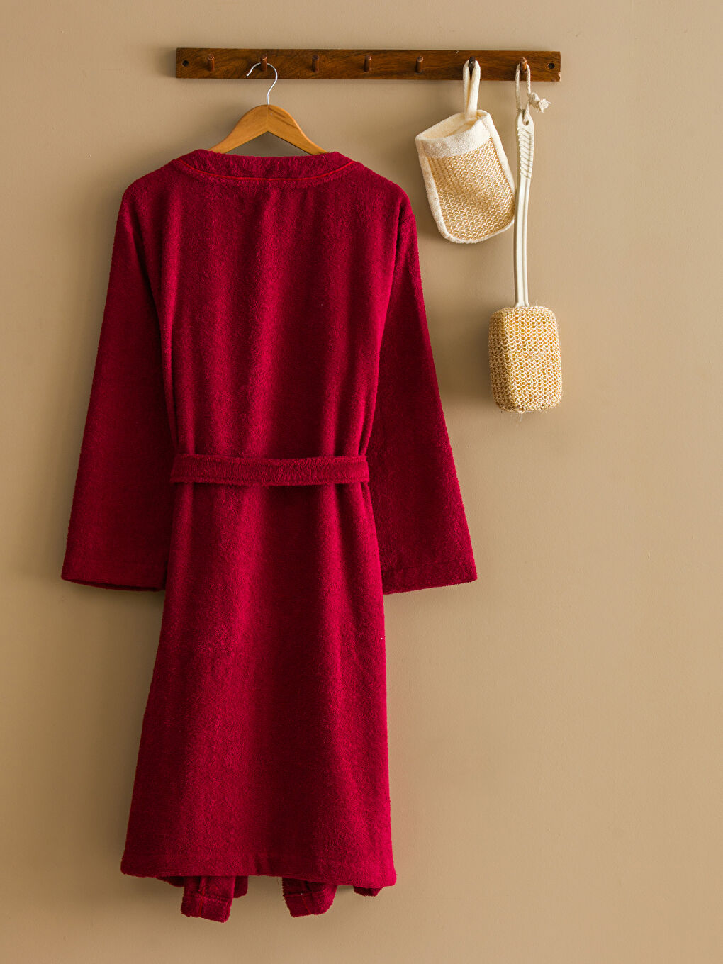 Bordo Ayı Teddy Nakışlı Kadın Bornoz-1