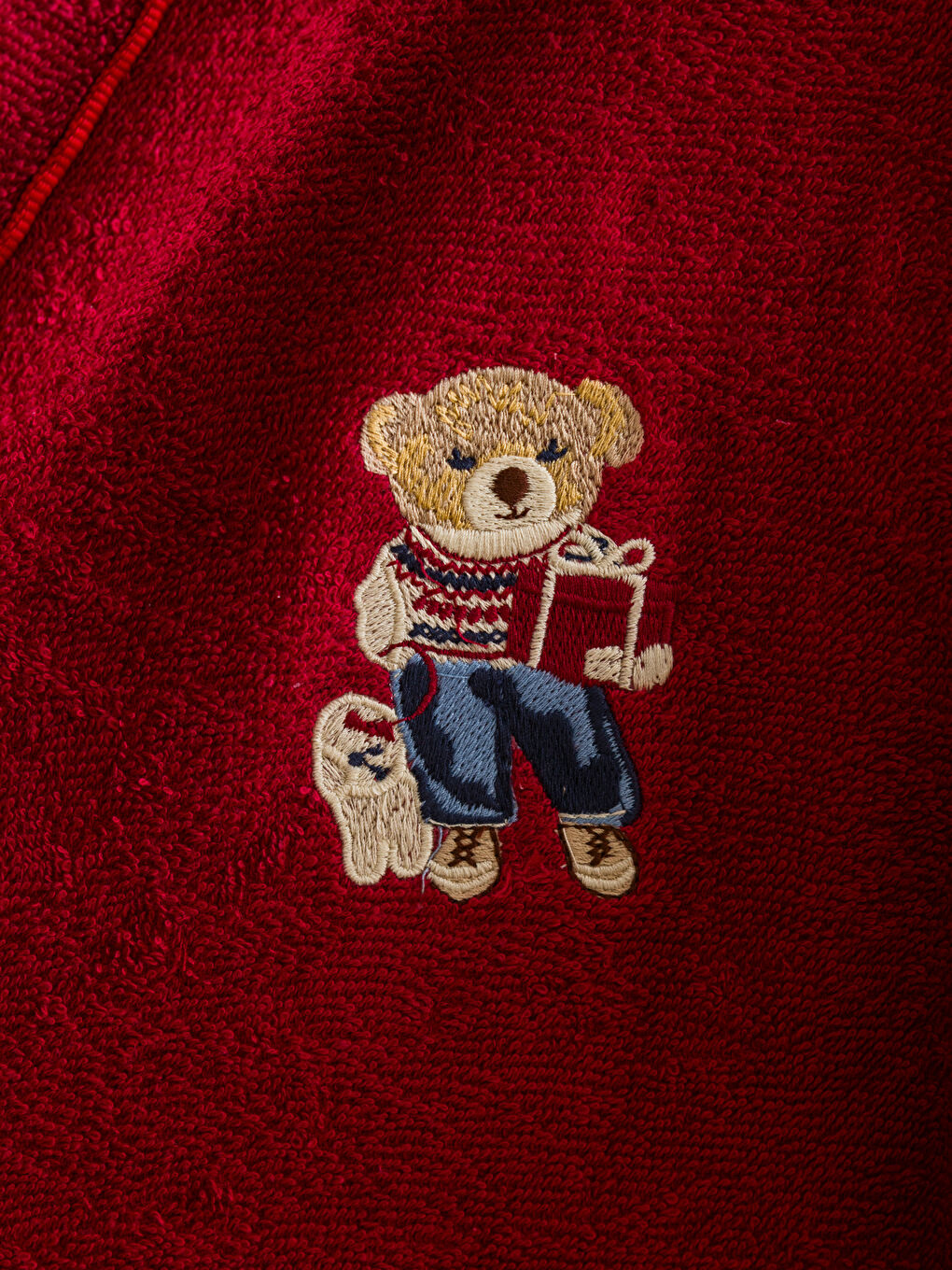 Bordo Ayı Teddy Nakışlı Kadın Bornoz-2