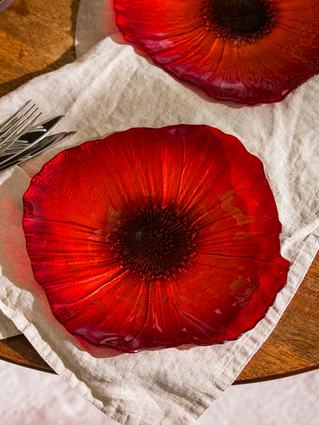 Kırmızı Desenli Cam Tabak Seti 2'li-1