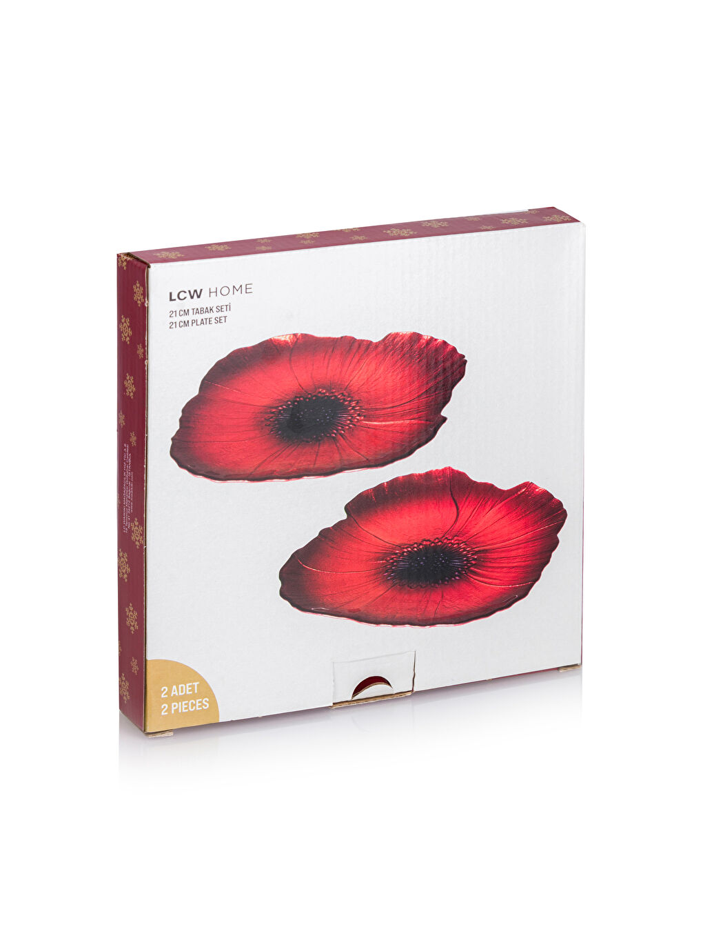 Kırmızı Desenli Cam Tabak Seti 2'li-3