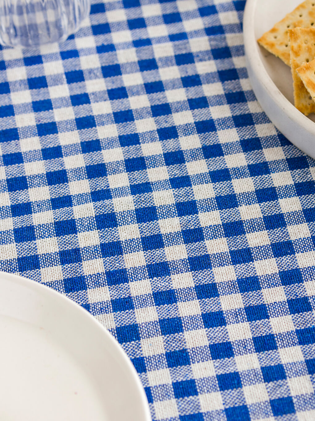 Mavi Dama Desenli Masa Örtüsü 160x160 cm-3