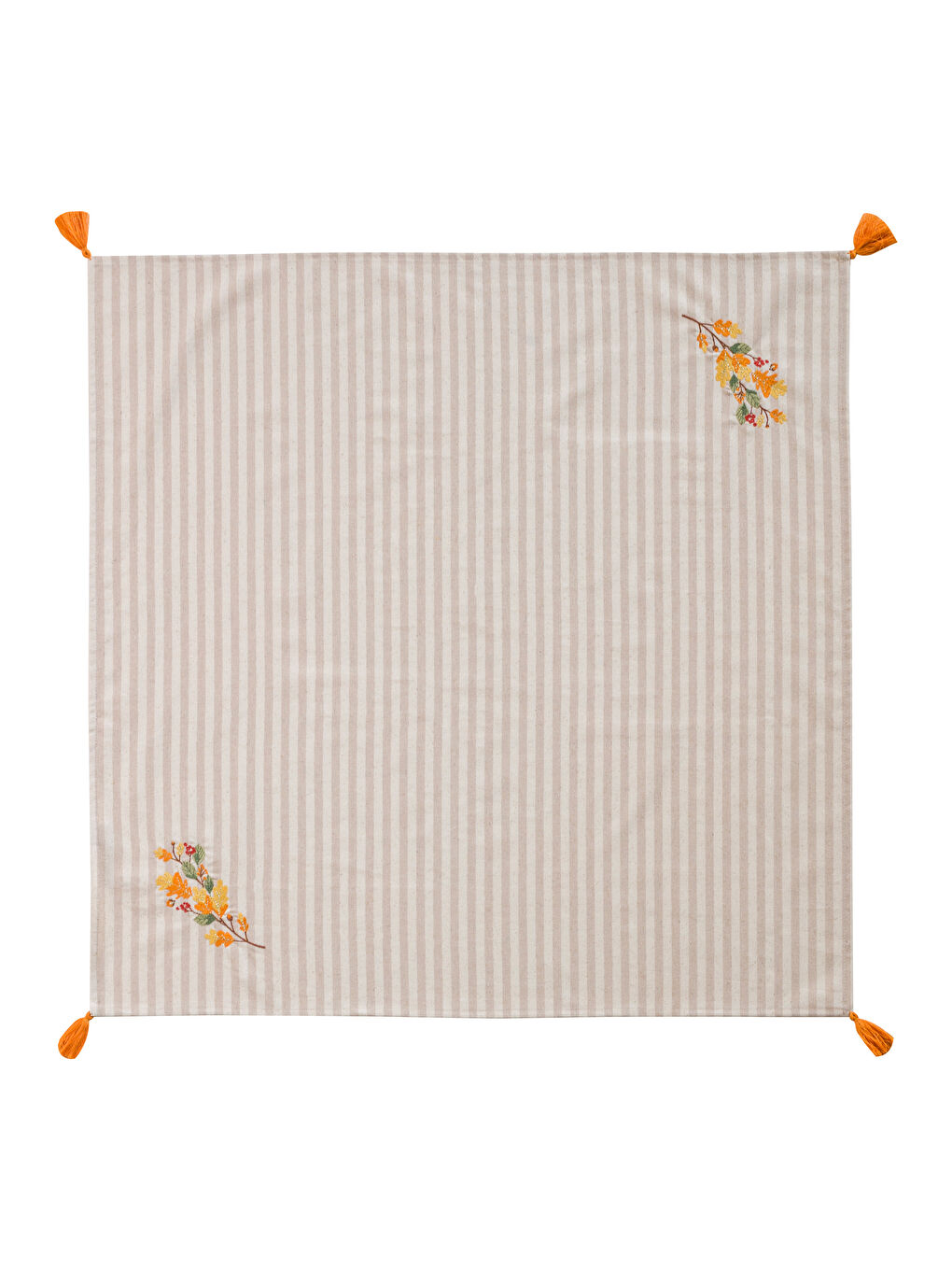 Bej Nakışlı Püsküllü Masa Örtüsü 90x90 cm-3