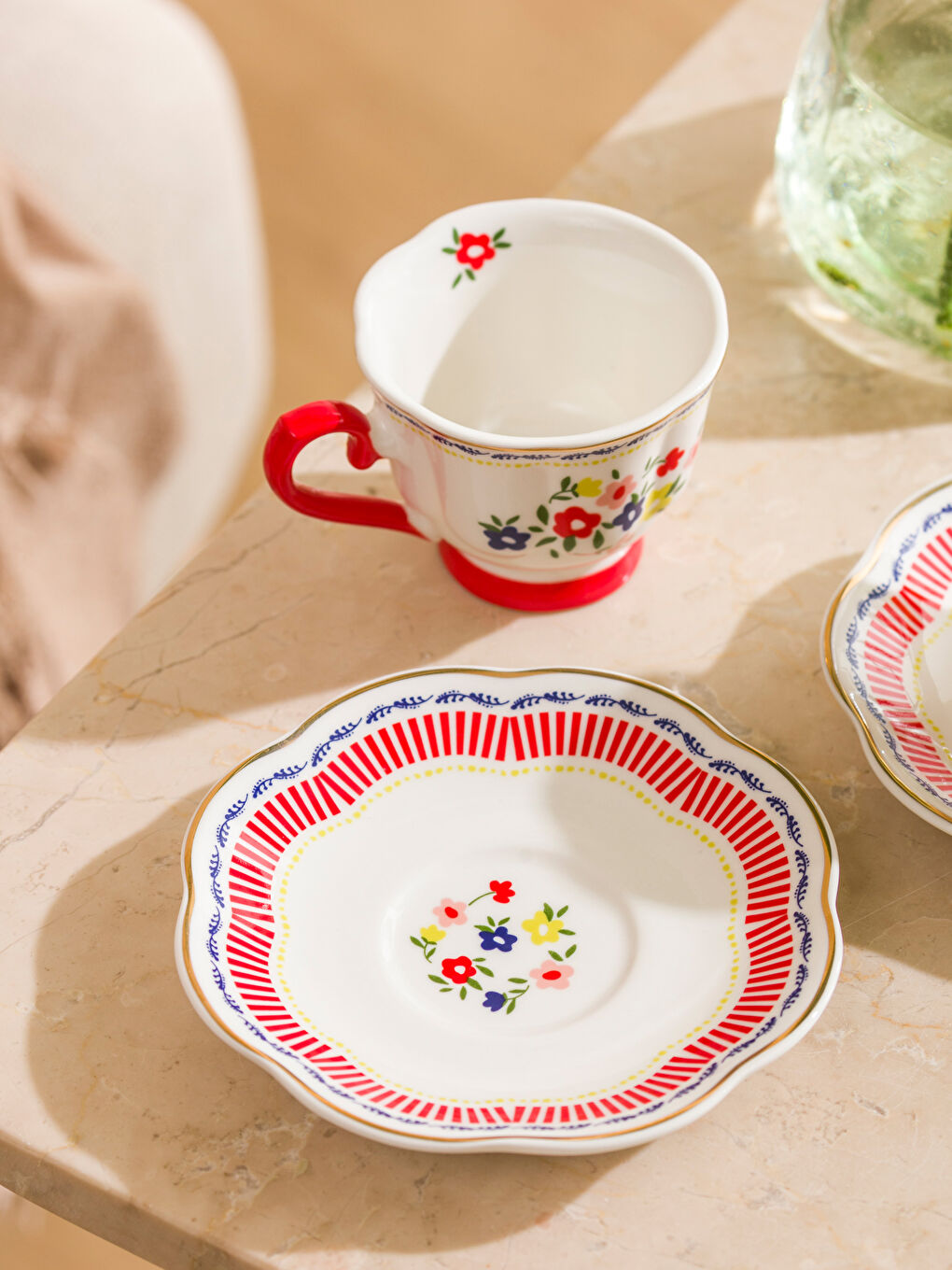 Karışık Çiçek Baskılı 2 Kişilik Porselen Kahve Fincan Takımı 90 ml-1