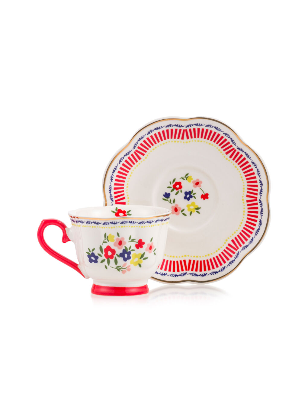 Karışık Çiçek Baskılı 2 Kişilik Porselen Kahve Fincan Takımı 90 ml-4