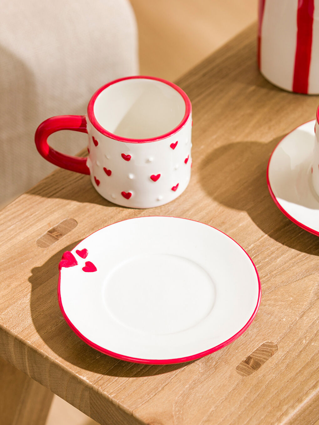 Kırmızı Kalp Baskılı 2 Kişilik Kahve Fincan Takımı 110 Ml-1