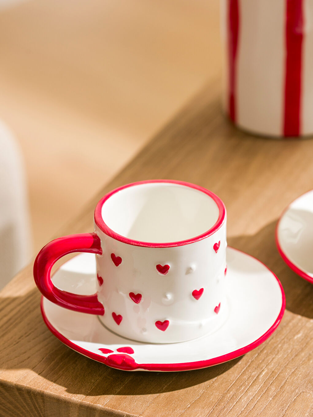 Kırmızı Kalp Baskılı 2 Kişilik Kahve Fincan Takımı 110 Ml-2