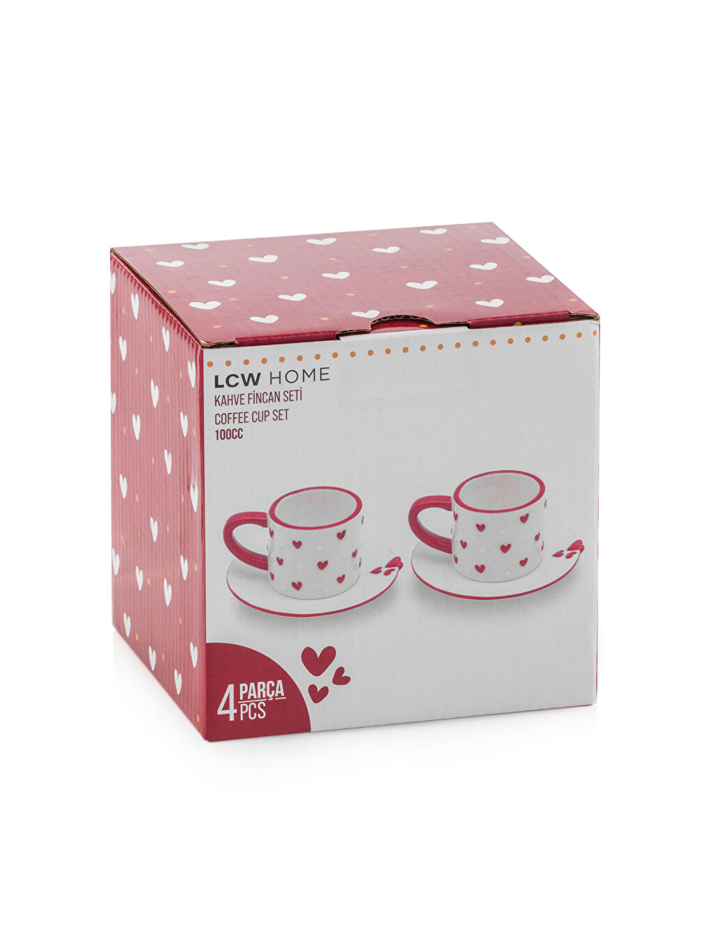 Kırmızı Kalp Baskılı 2 Kişilik Kahve Fincan Takımı 110 Ml-3