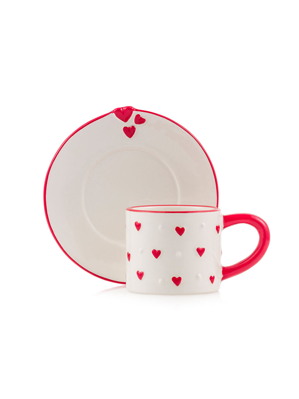 Kırmızı Kalp Baskılı 2 Kişilik Kahve Fincan Takımı 110 Ml-4
