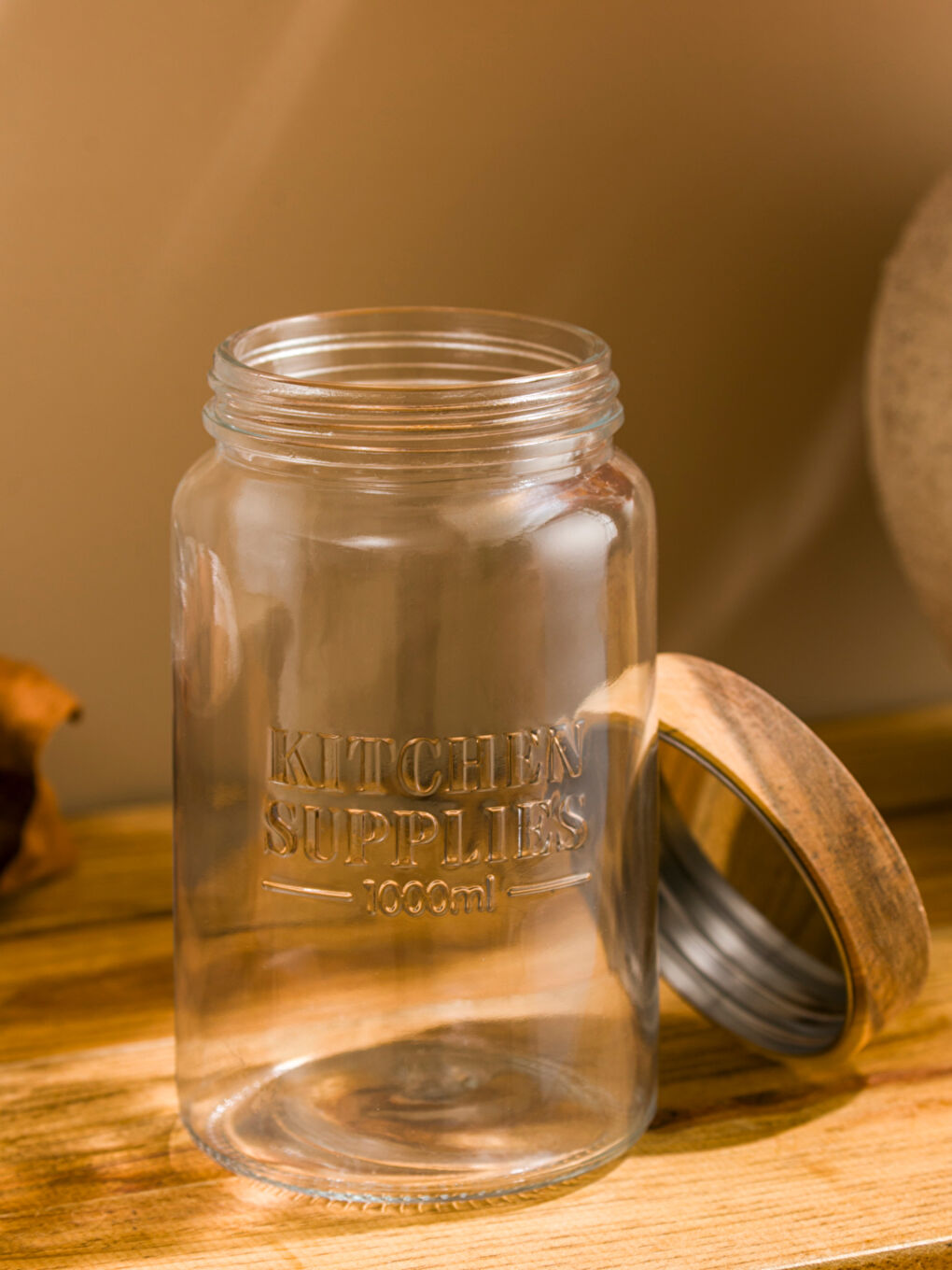 LCW HOME Wooden Lid Glass Jar 1000 ml -W56377Z8-Q57