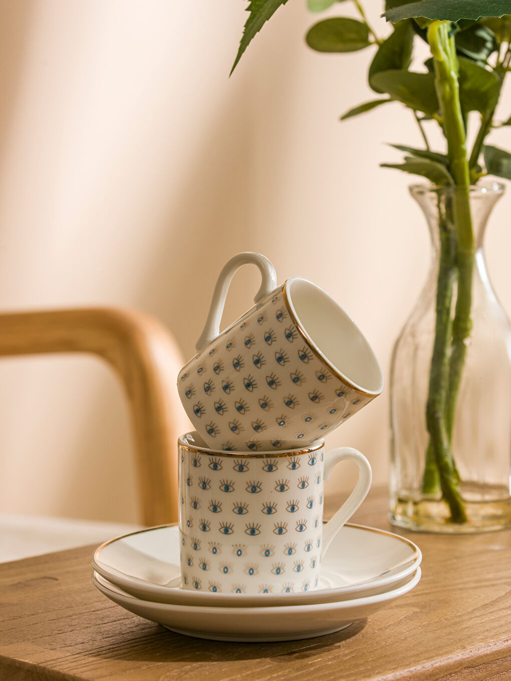 LCW HOME Eye Printed 2-Person Porcelain Coffee Cup Set 90 ml -W56797Z8-LQQ