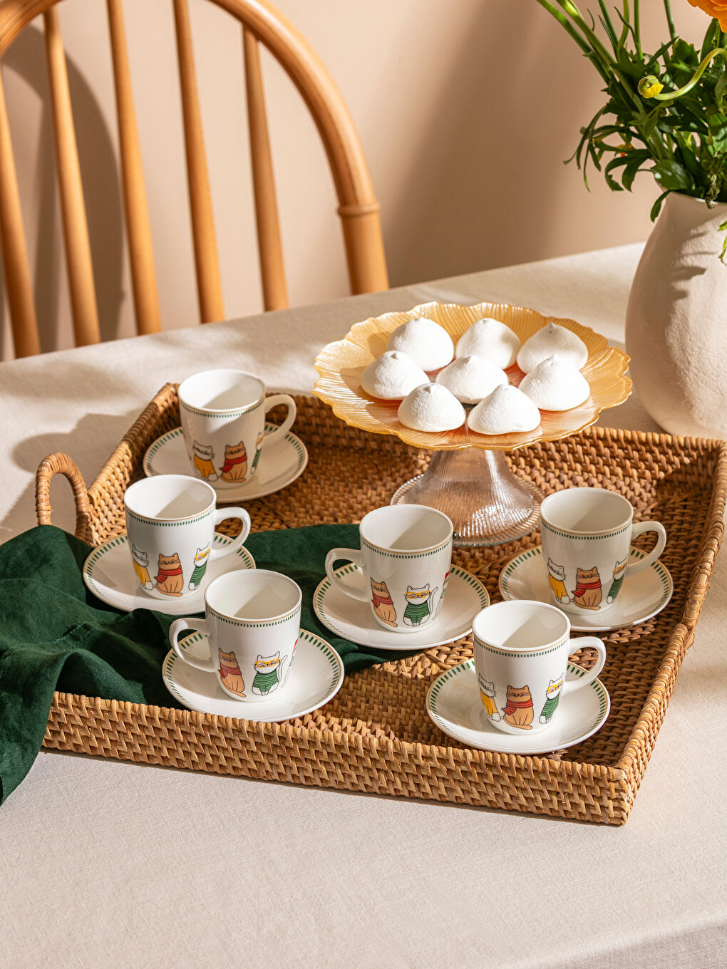 Karışık Baskılı 6 Kişilik Porselen Kahve Fincan Takımı 90 ml-1