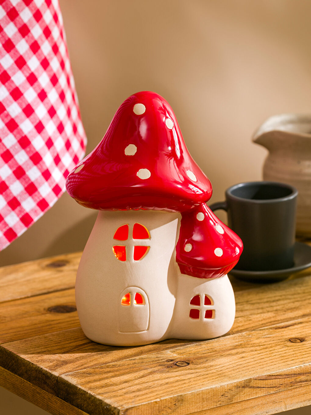 Ekru Mantar Figürlü Dekoratif Led Işık 20 cm