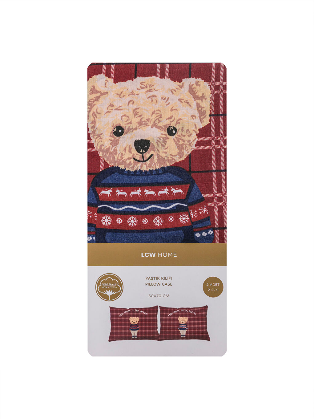 LCW HOME Jastučnica sa štampanim motivom medvedića 2-pakovanja 50x70 cm -W58688Z8-F9C